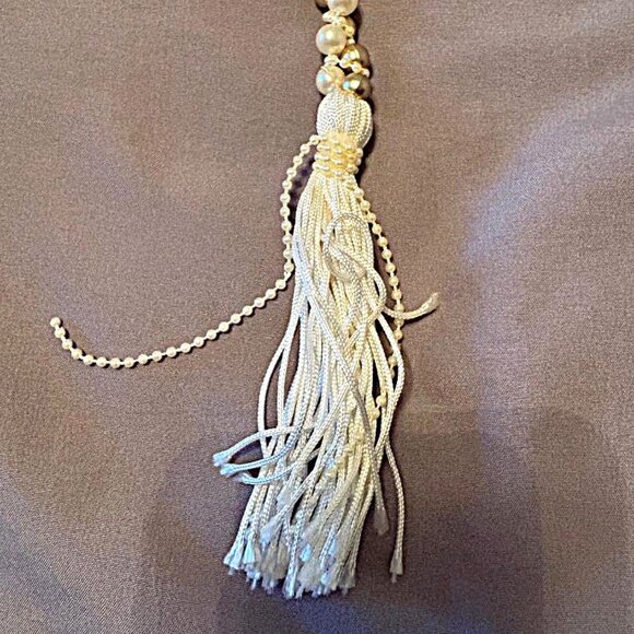 3 Vintage Ivory & Gold beaded 3 strand twisted tassel Christmas Garland - 8' ea - Picture 3 of 4